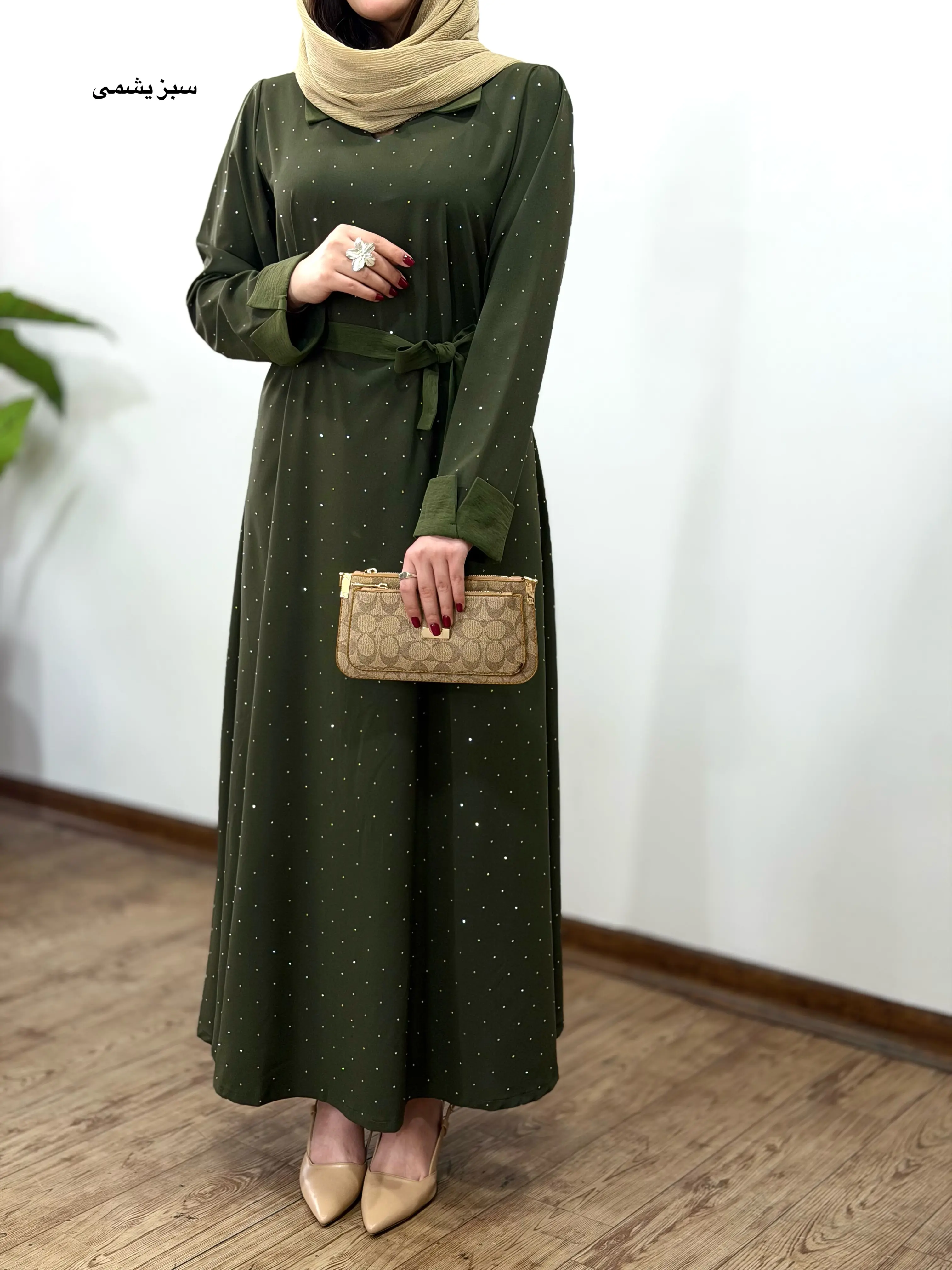 پیراهن مانتویی بلند نگین